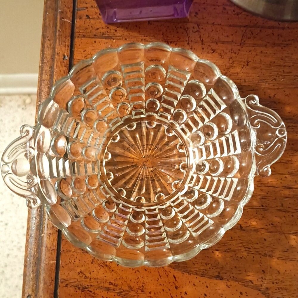 Vintage Anchor Hocking Dots and Bar Clear Pressed Glass Bowl